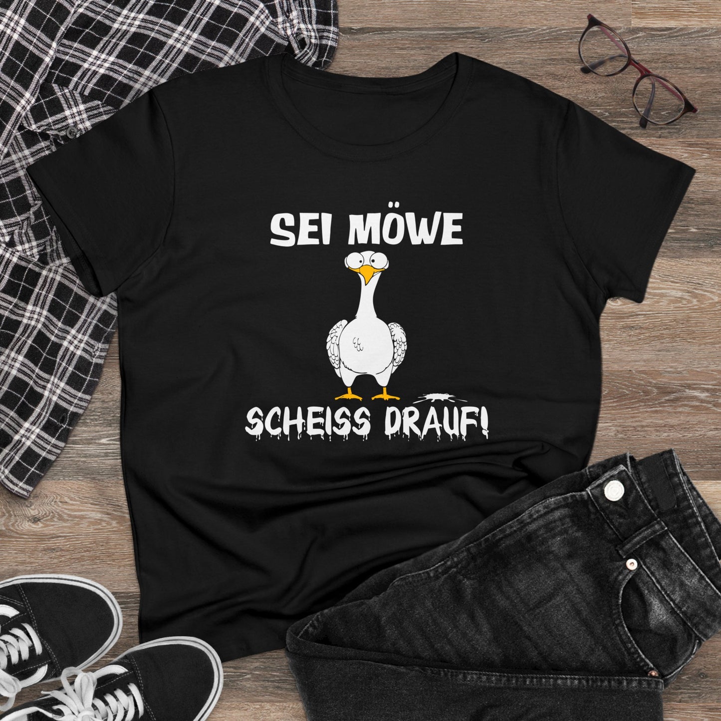 Damen T-Shirt Sei Möwe scheiss drauf