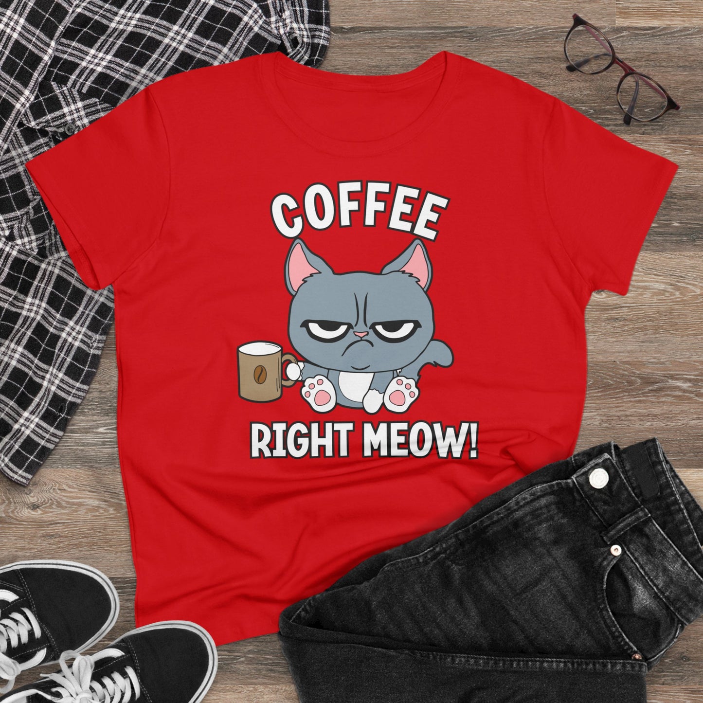 Damen T-Shirt Coffee right meow