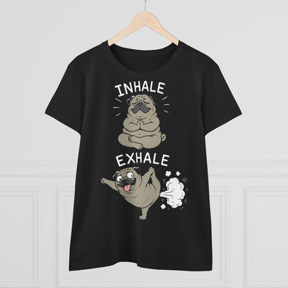 Damen T-Shirt Inhale Exhale Mops Yoga