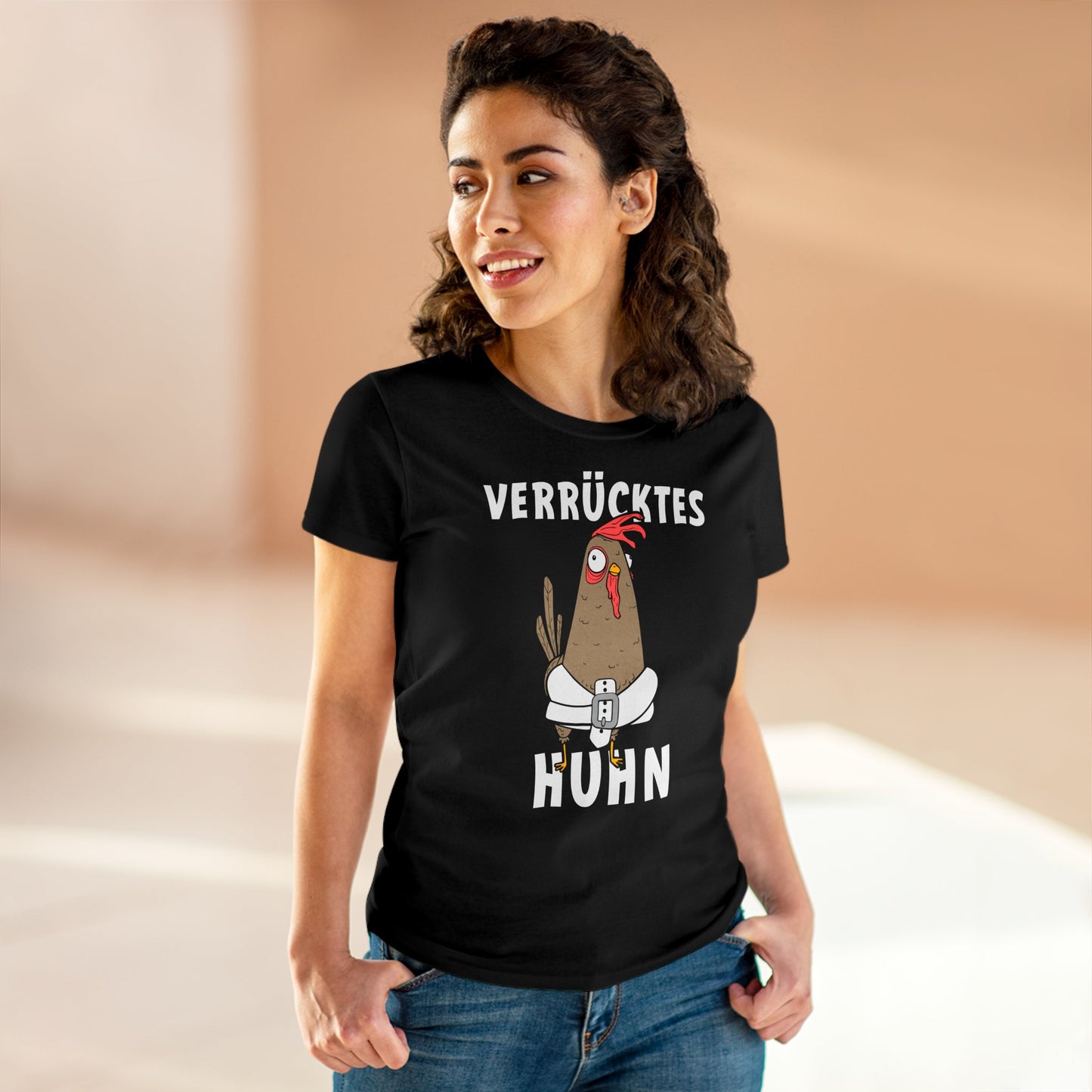 Damen T-Shirt Verrücktes Huhn