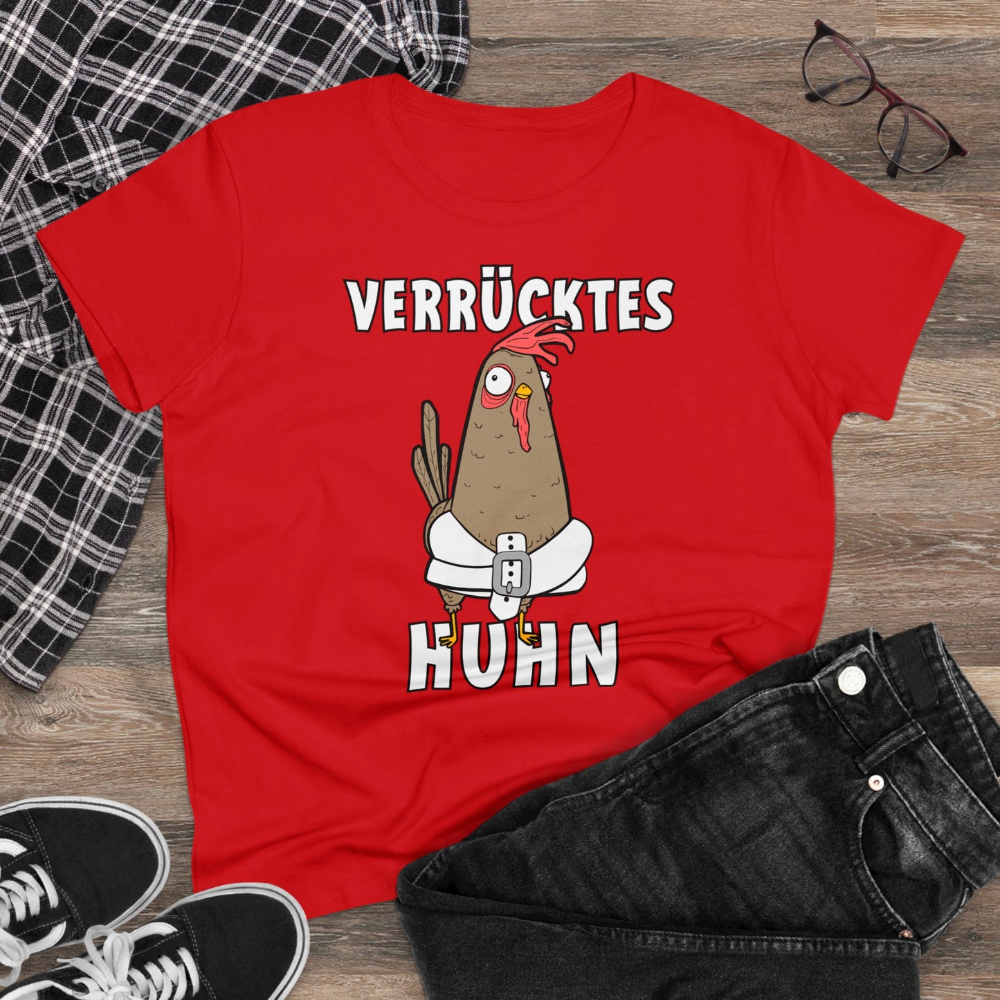 Damen T-Shirt Verrücktes Huhn