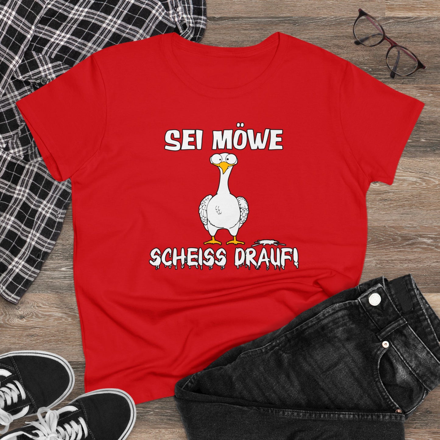 Damen T-Shirt Sei Möwe scheiss drauf
