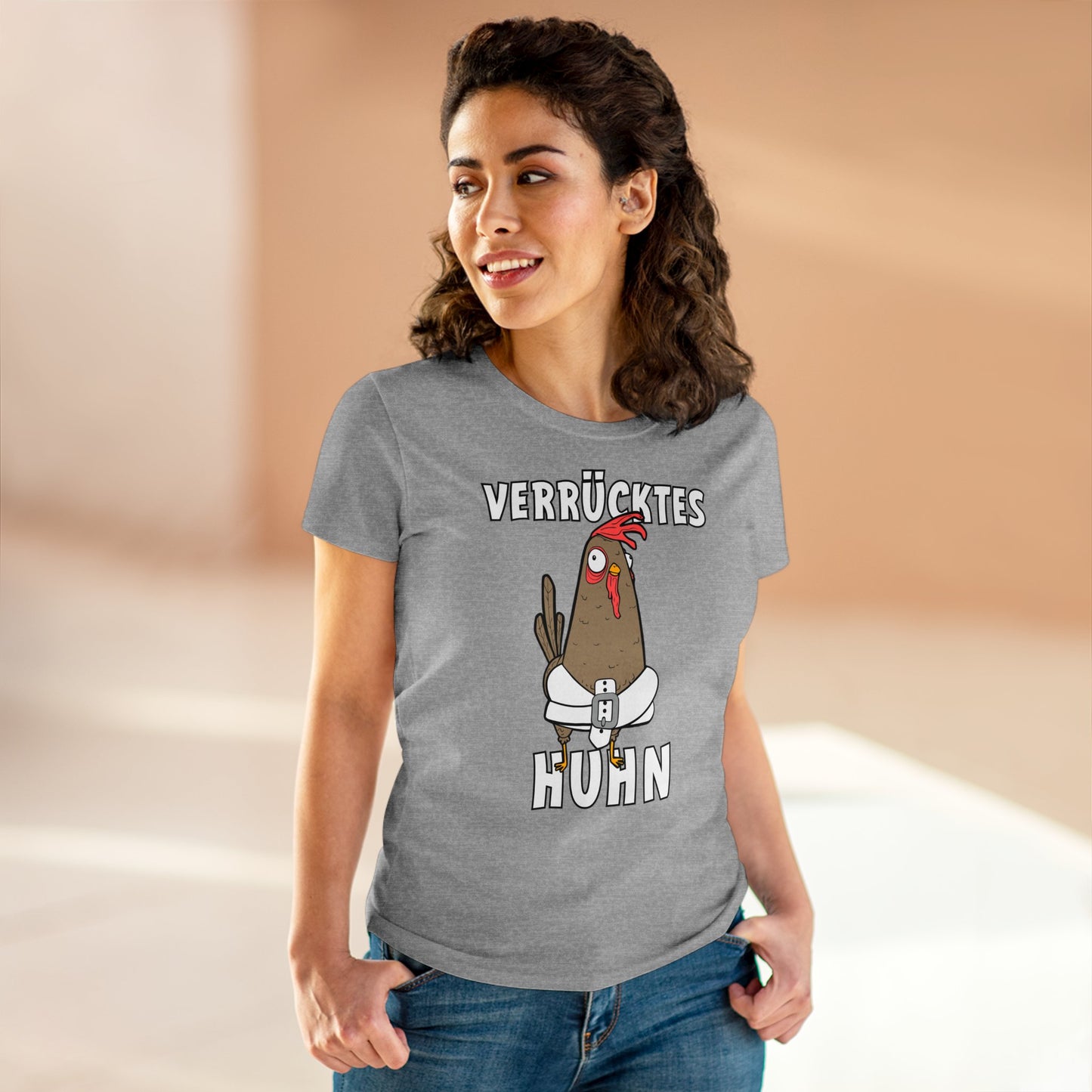Damen T-Shirt Verrücktes Huhn