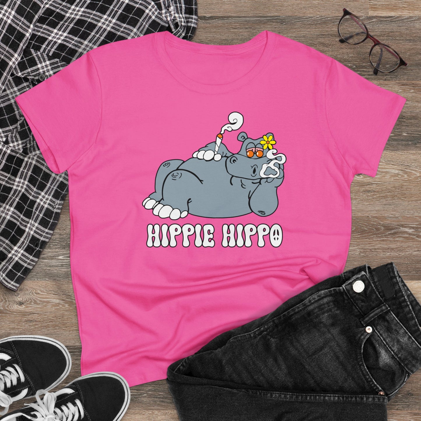 Damen T-Shirt Hippie Hippo