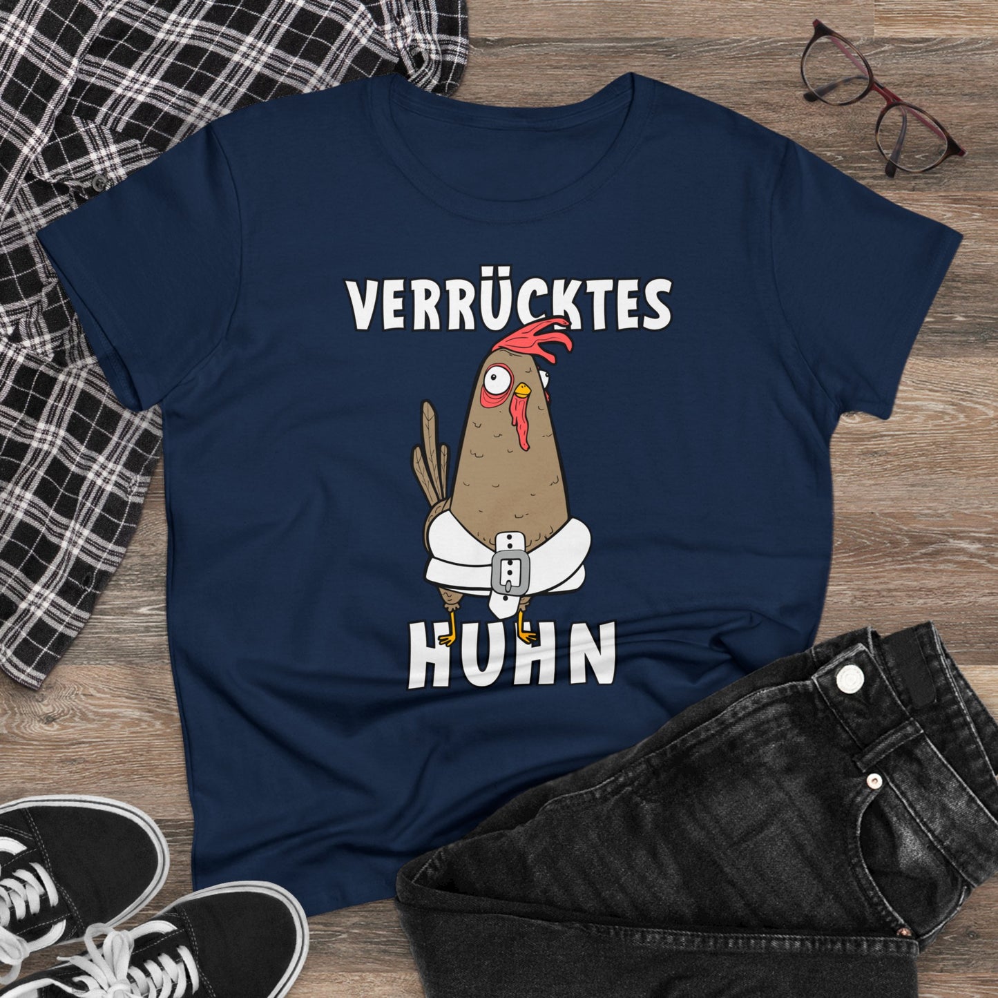 Damen T-Shirt Verrücktes Huhn