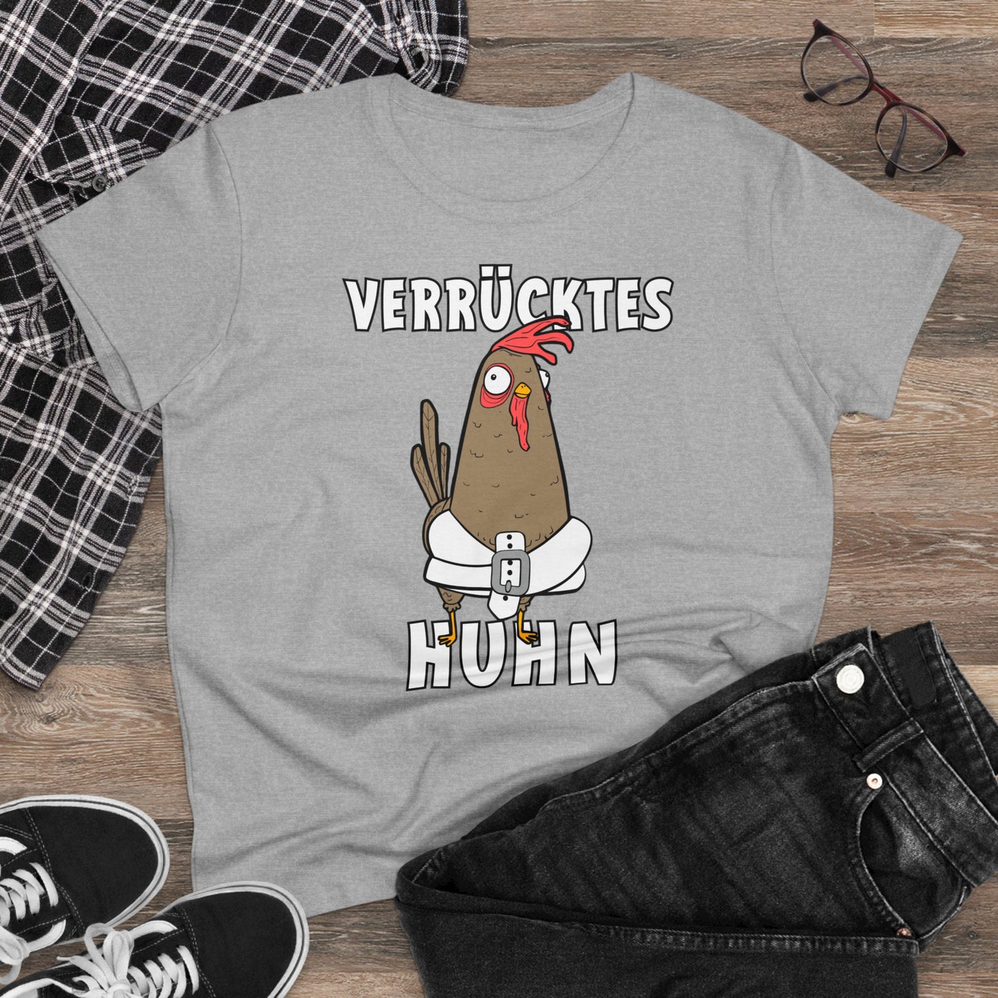 Damen T-Shirt Verrücktes Huhn