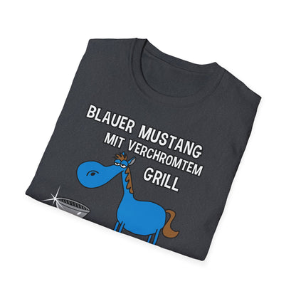 T-Shirt Blauer Mustang mit verchromtem Grill und fetten Schlappen