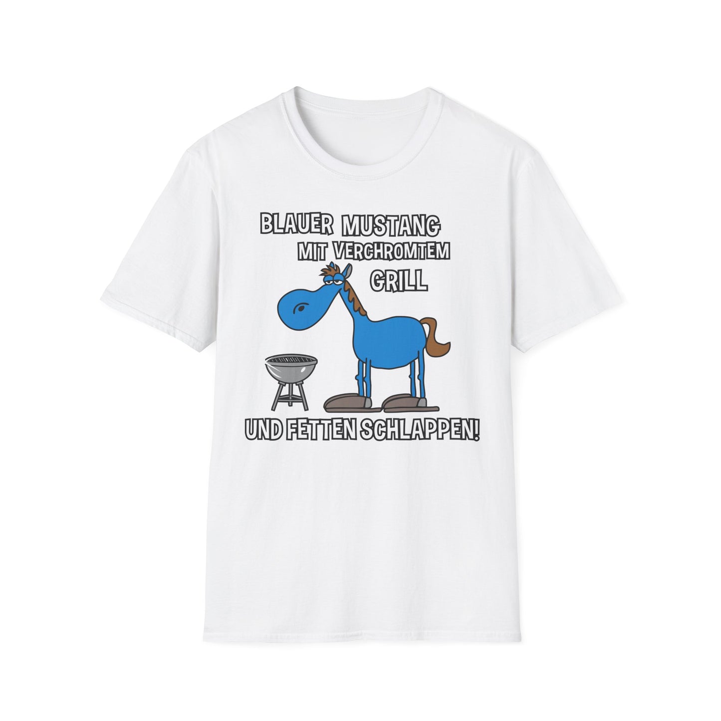 T-Shirt Blauer Mustang mit verchromtem Grill und fetten Schlappen