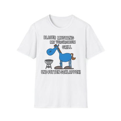 T-Shirt Blauer Mustang mit verchromtem Grill und fetten Schlappen