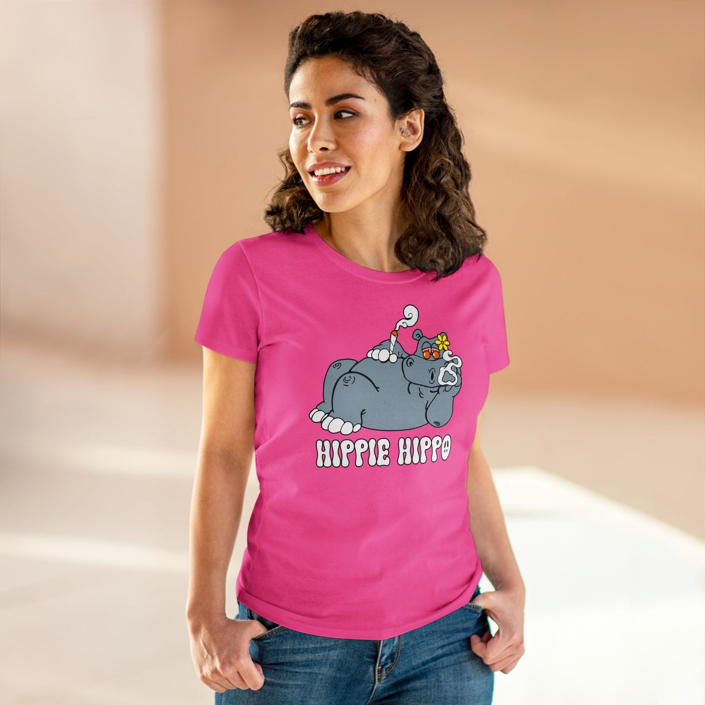 Damen T-Shirt Hippie Hippo