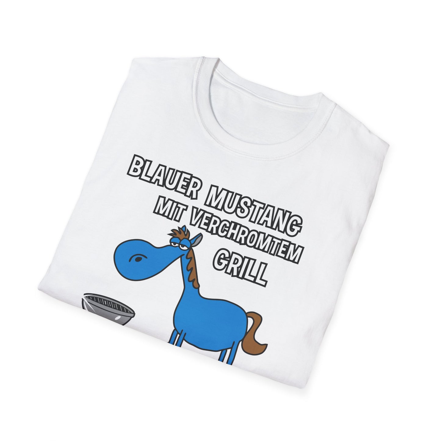 T-Shirt Blauer Mustang mit verchromtem Grill und fetten Schlappen