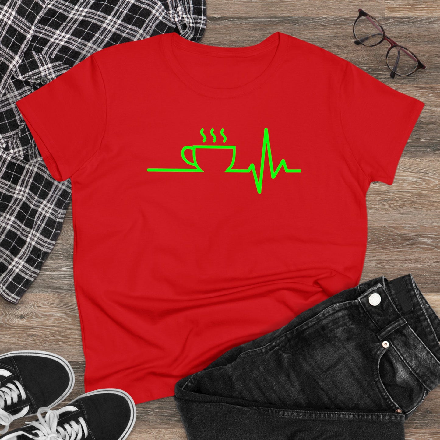 Damen T-Shirt Kaffee EKG