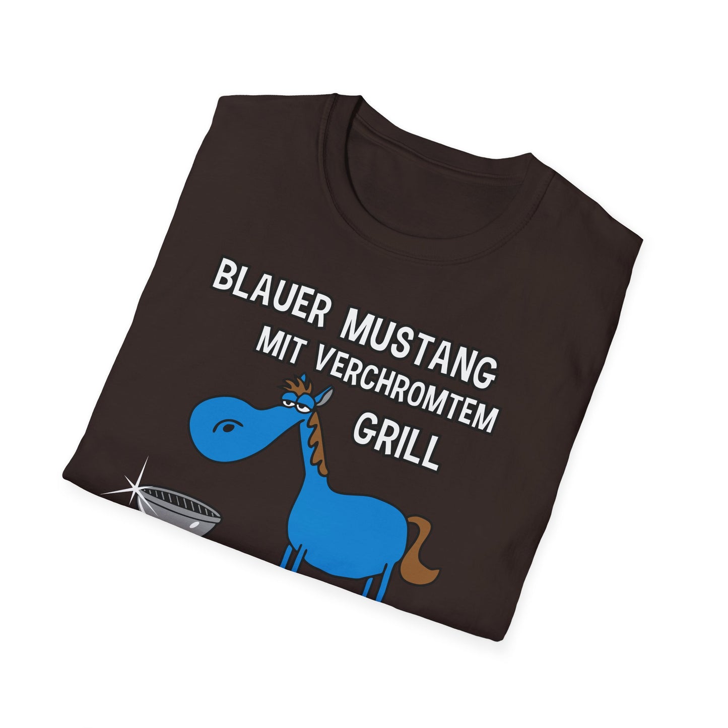 T-Shirt Blauer Mustang mit verchromtem Grill und fetten Schlappen