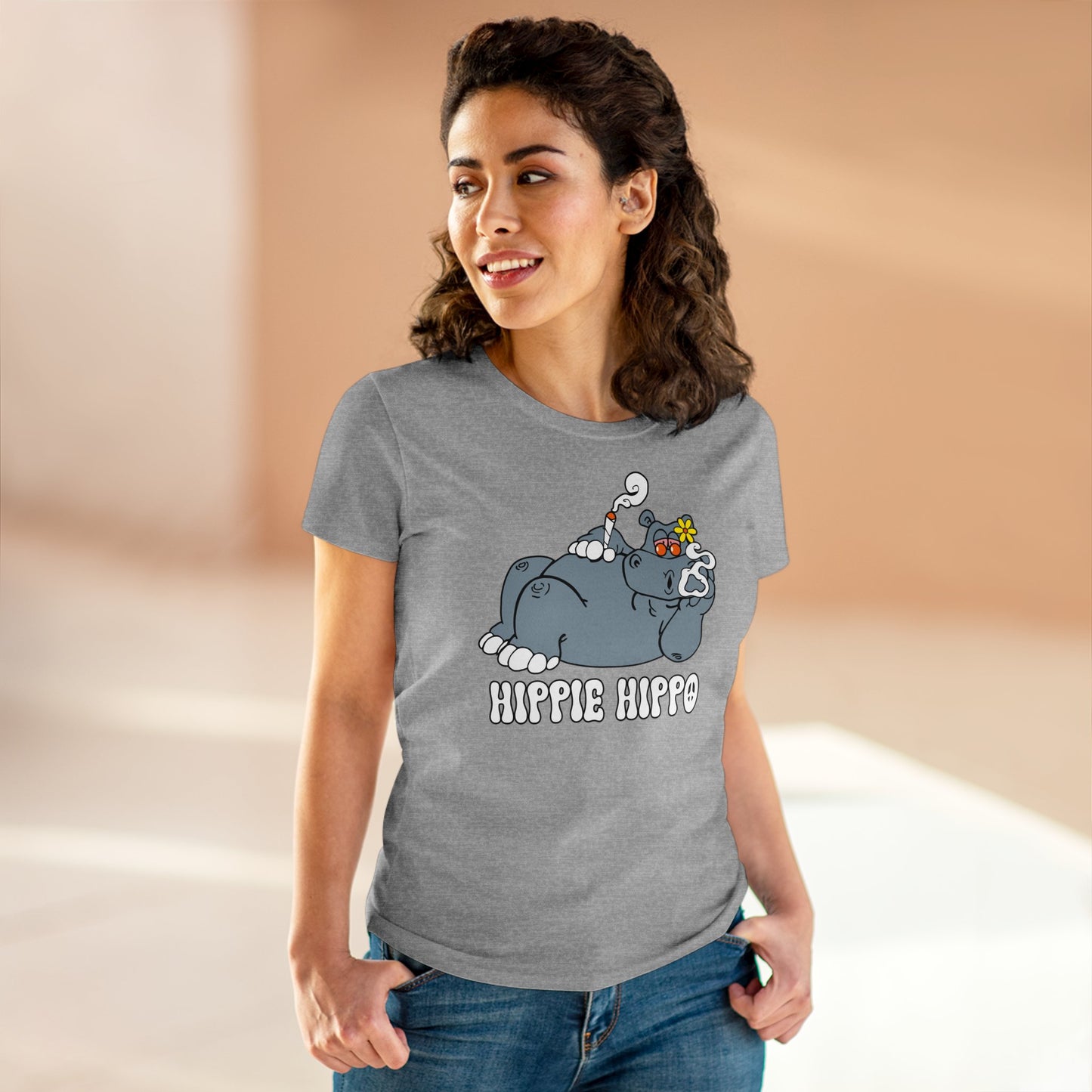 Damen T-Shirt Hippie Hippo