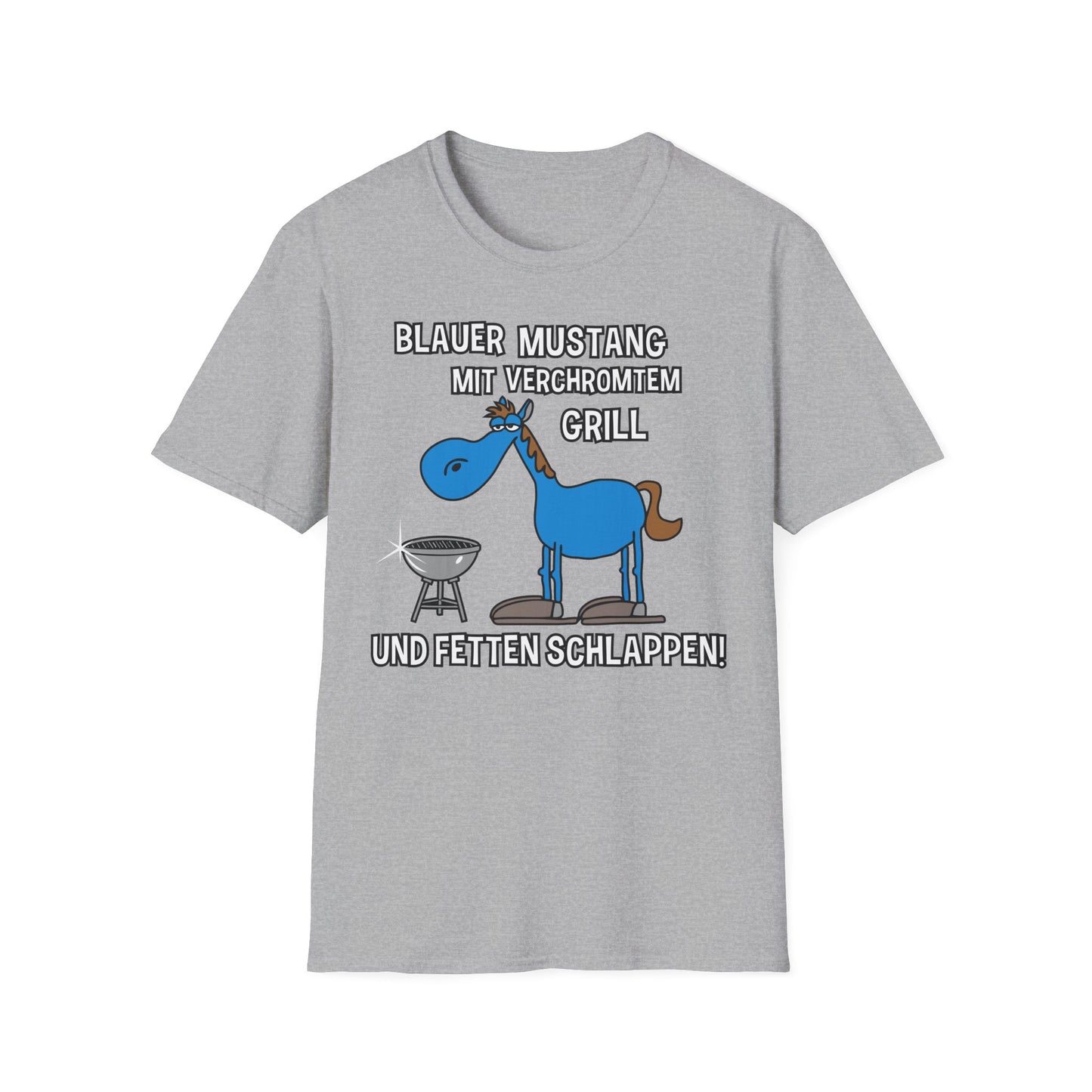 T-Shirt Blauer Mustang mit verchromtem Grill und fetten Schlappen