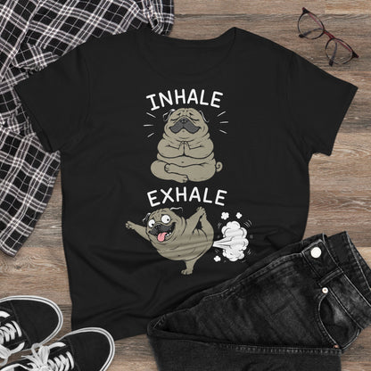 Damen T-Shirt Inhale Exhale Mops Yoga
