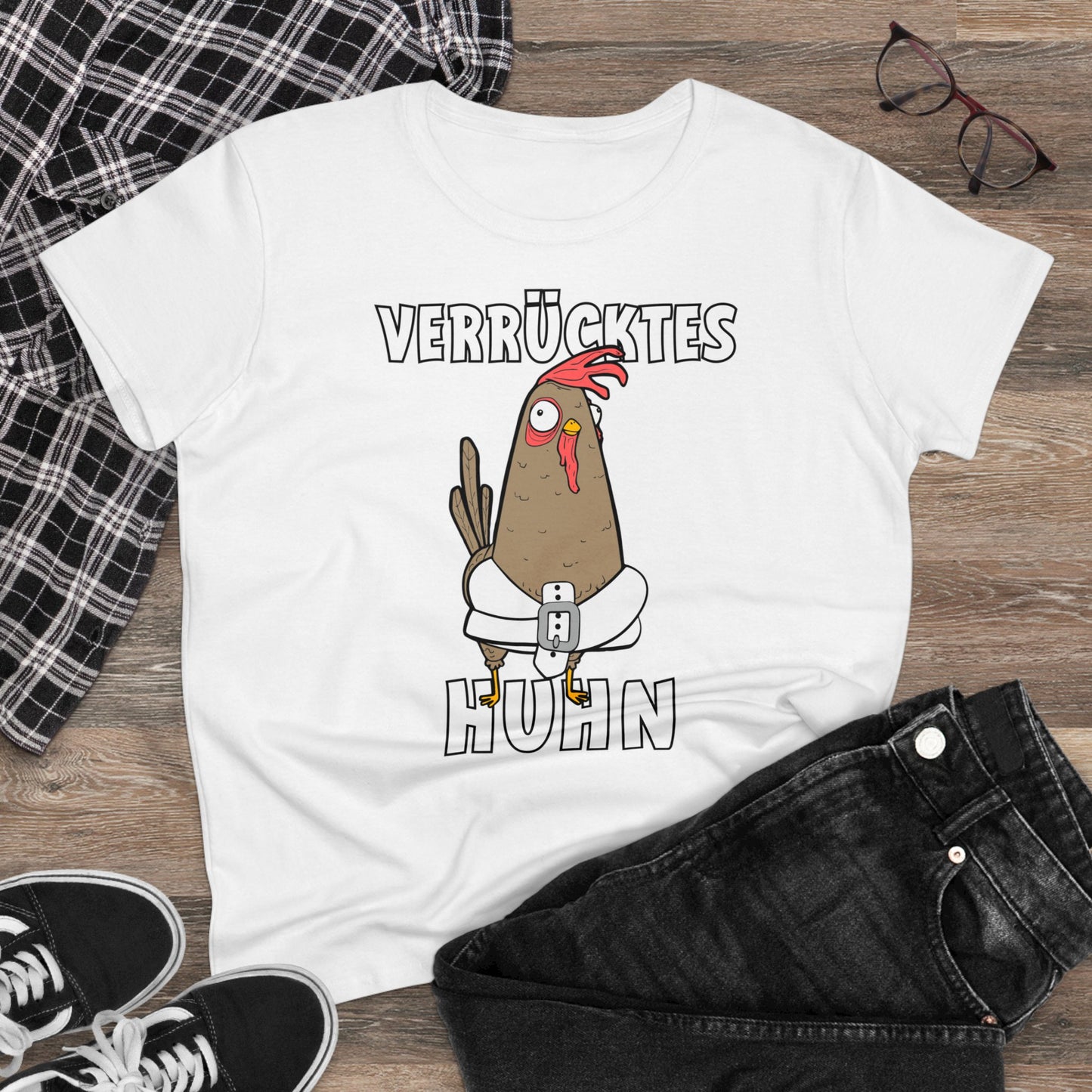 Damen T-Shirt Verrücktes Huhn