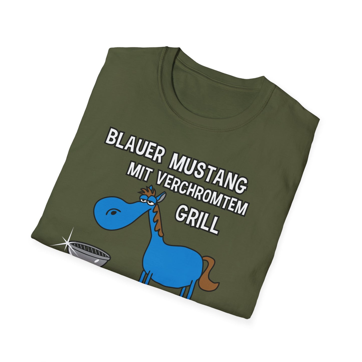 T-Shirt Blauer Mustang mit verchromtem Grill und fetten Schlappen