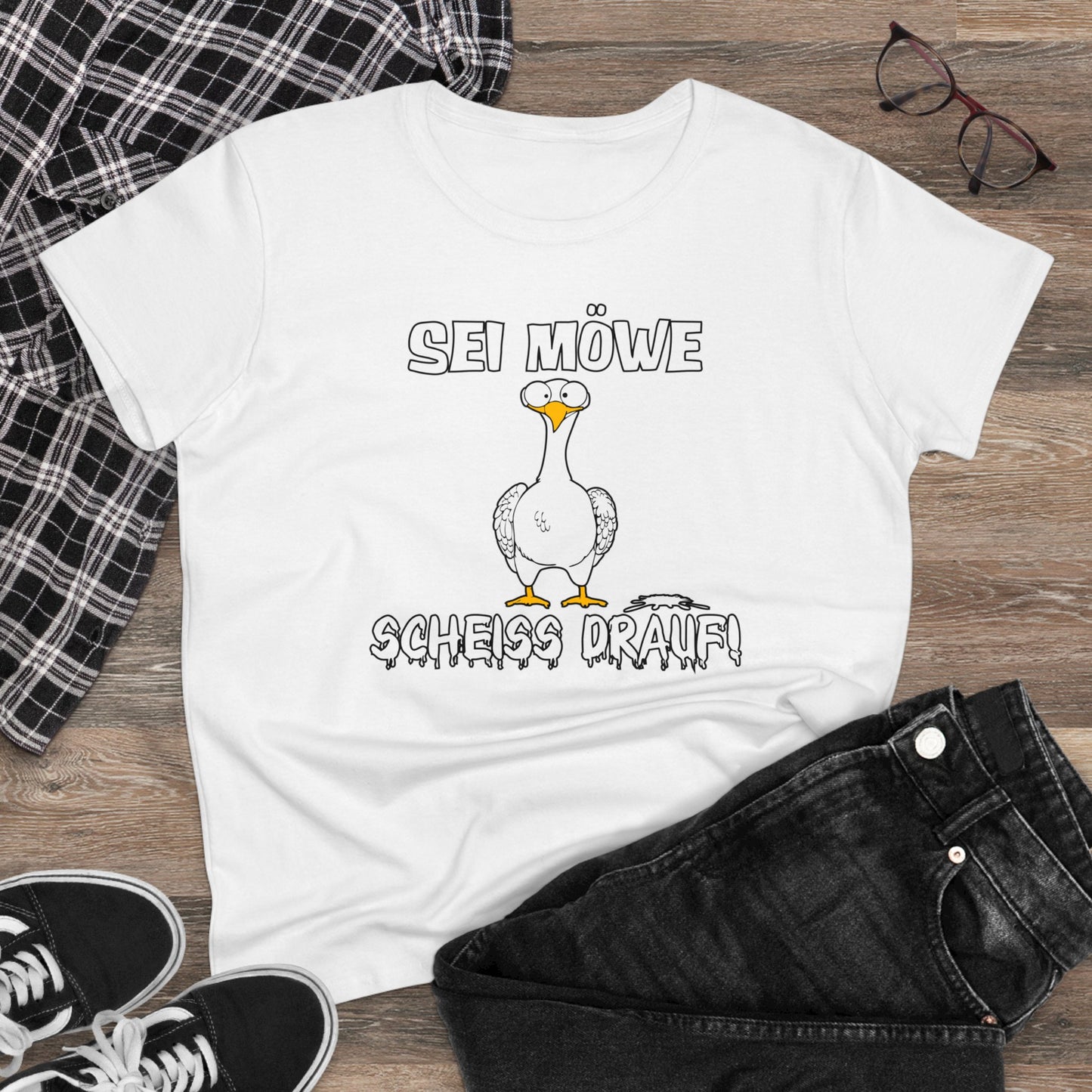 Damen T-Shirt Sei Möwe scheiss drauf