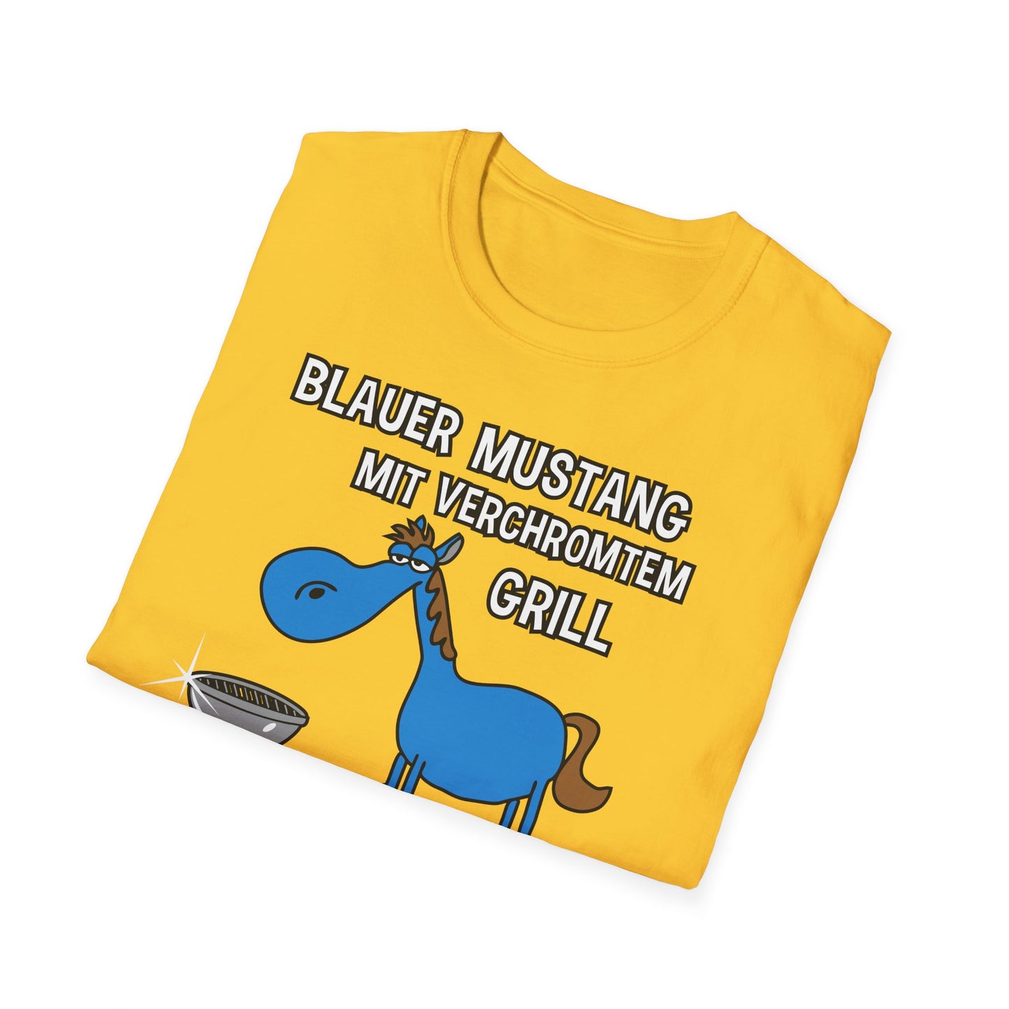 T-Shirt Blauer Mustang mit verchromtem Grill und fetten Schlappen