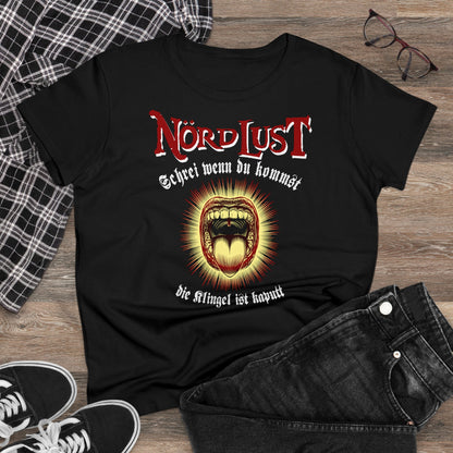 Damen T-Shirt NördLust Schrei wenn du Kommst, die Klingel ist kaputt