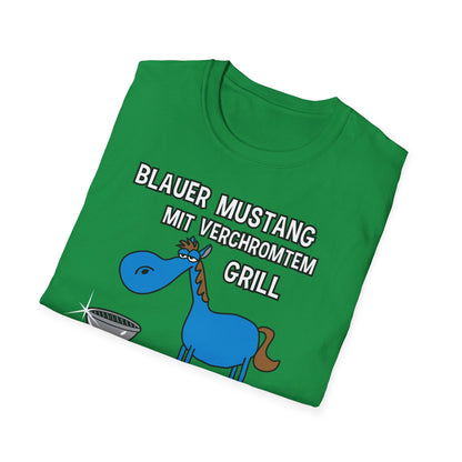 T-Shirt Blauer Mustang mit verchromtem Grill und fetten Schlappen