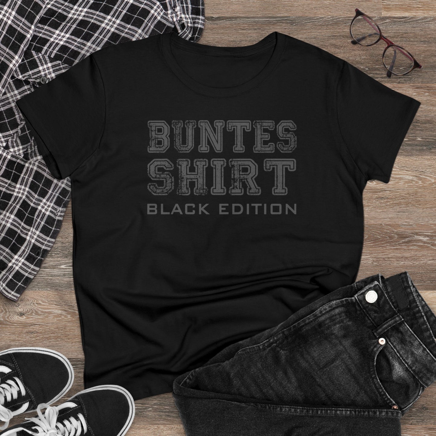 Damen T-Shirt Buntes Shirt Black Edition