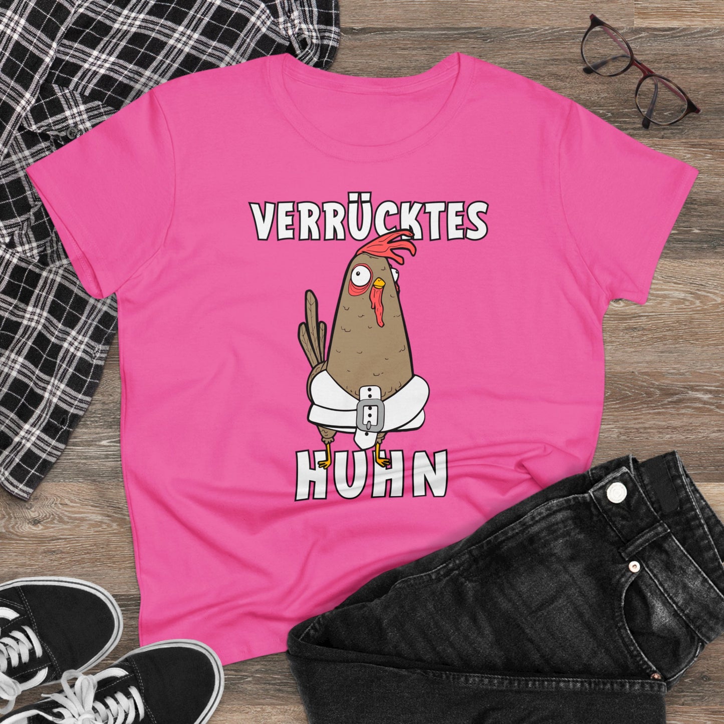 Damen T-Shirt Verrücktes Huhn