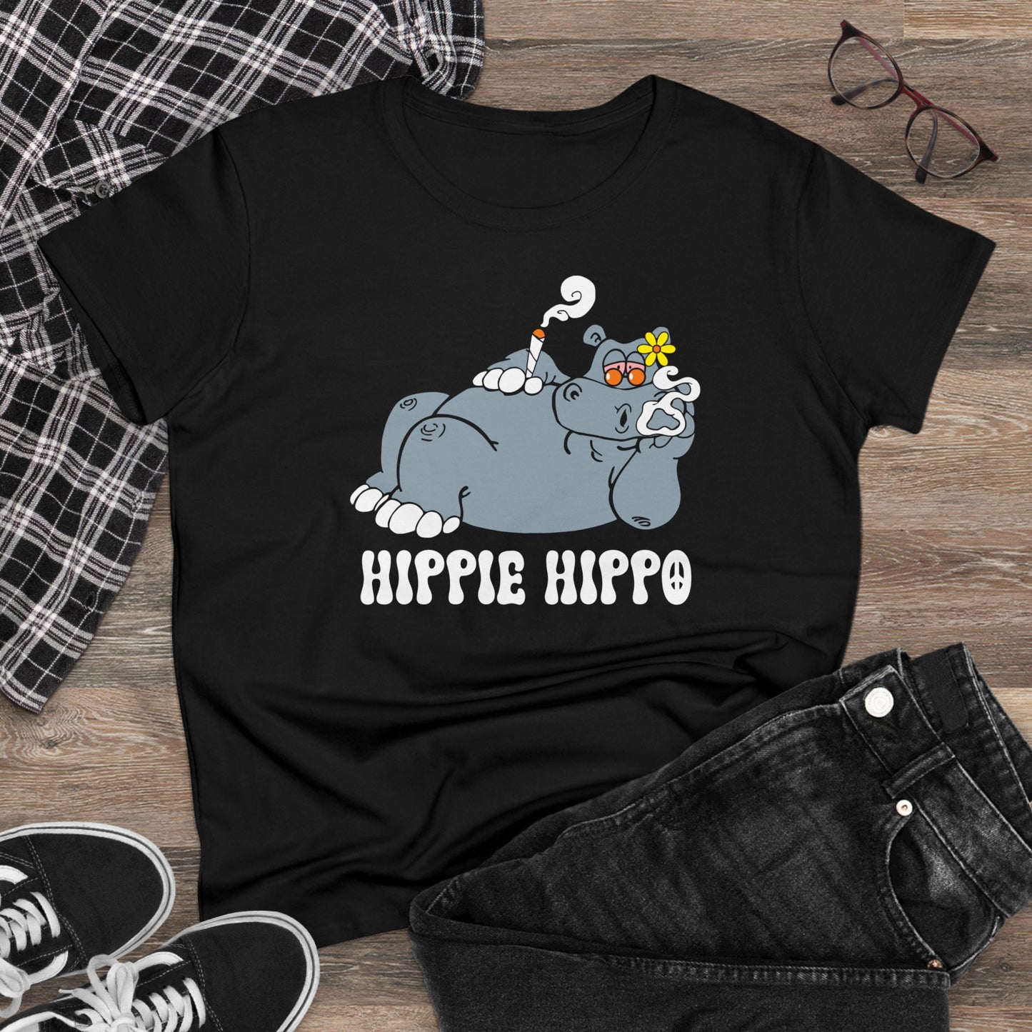 Damen T-Shirt Hippie Hippo