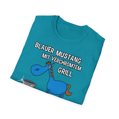 T-Shirt Blauer Mustang mit verchromtem Grill und fetten Schlappen