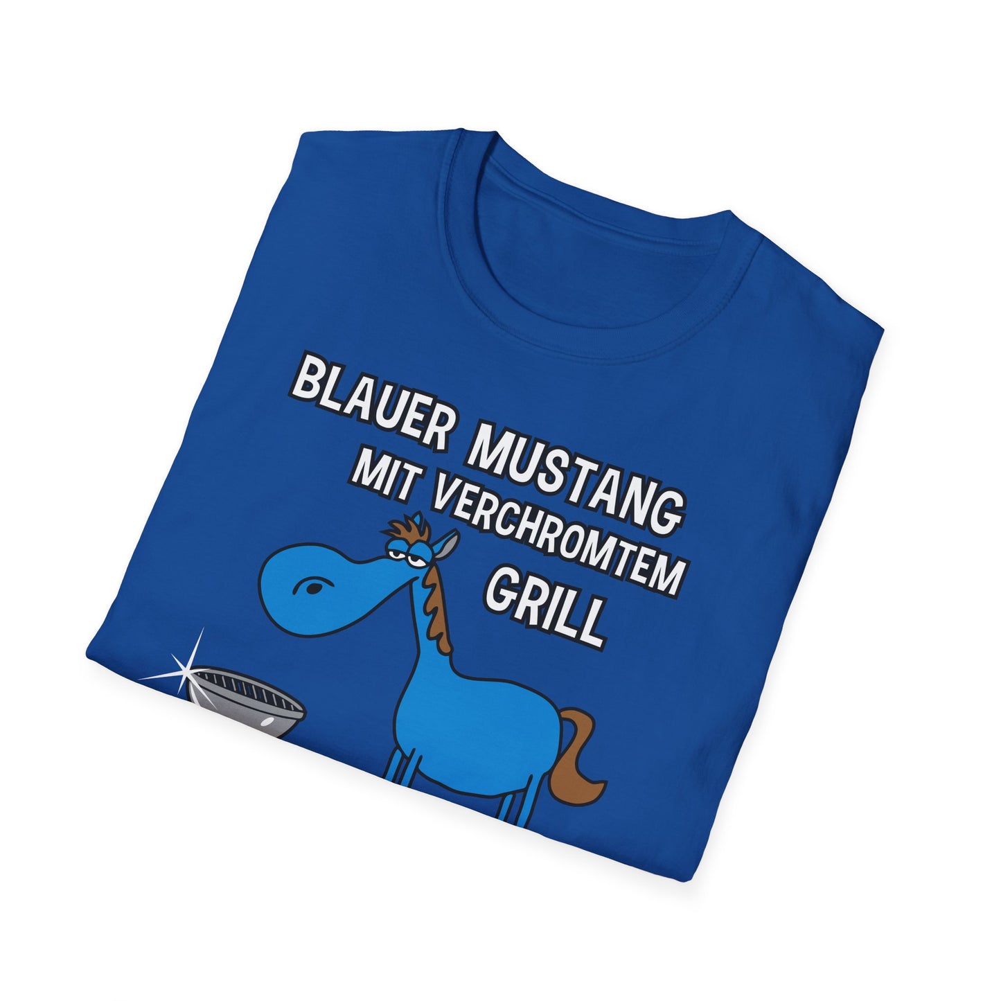 T-Shirt Blauer Mustang mit verchromtem Grill und fetten Schlappen