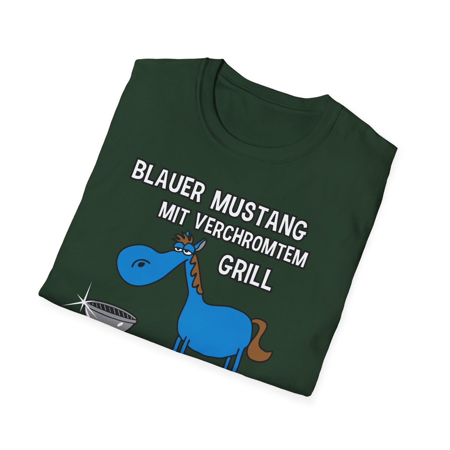 T-Shirt Blauer Mustang mit verchromtem Grill und fetten Schlappen