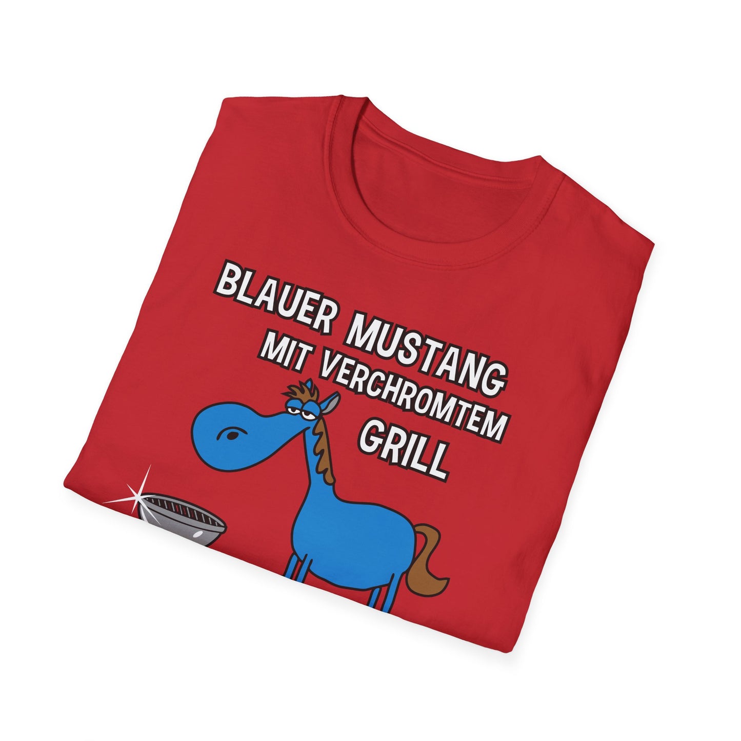 T-Shirt Blauer Mustang mit verchromtem Grill und fetten Schlappen
