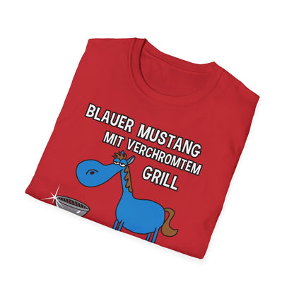 T-Shirt Blauer Mustang mit verchromtem Grill und fetten Schlappen