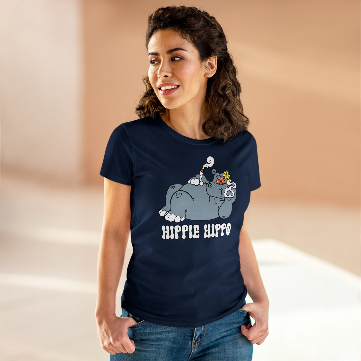 Damen T-Shirt Hippie Hippo