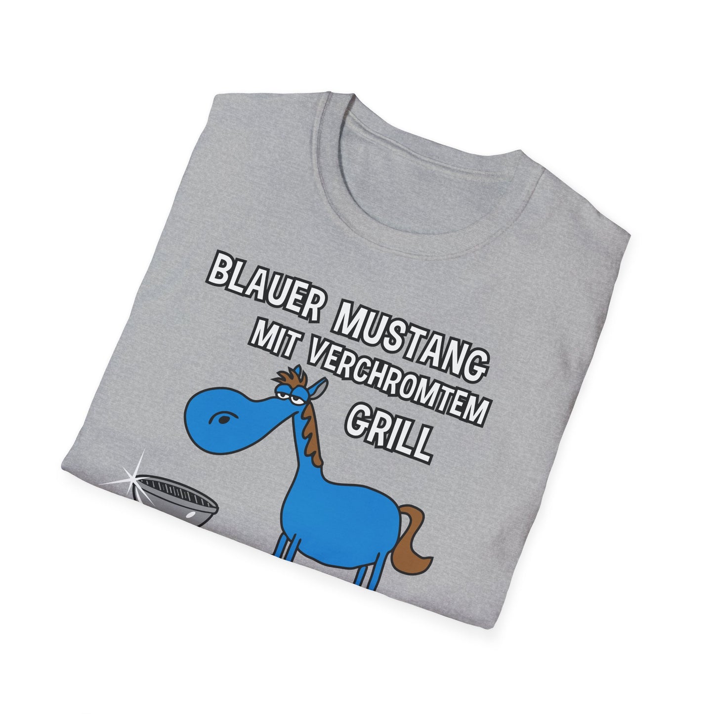 T-Shirt Blauer Mustang mit verchromtem Grill und fetten Schlappen