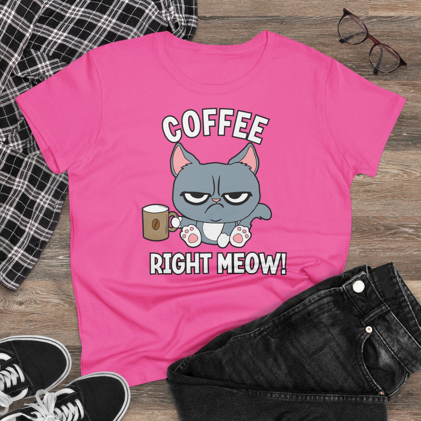 Damen T-Shirt Coffee right meow