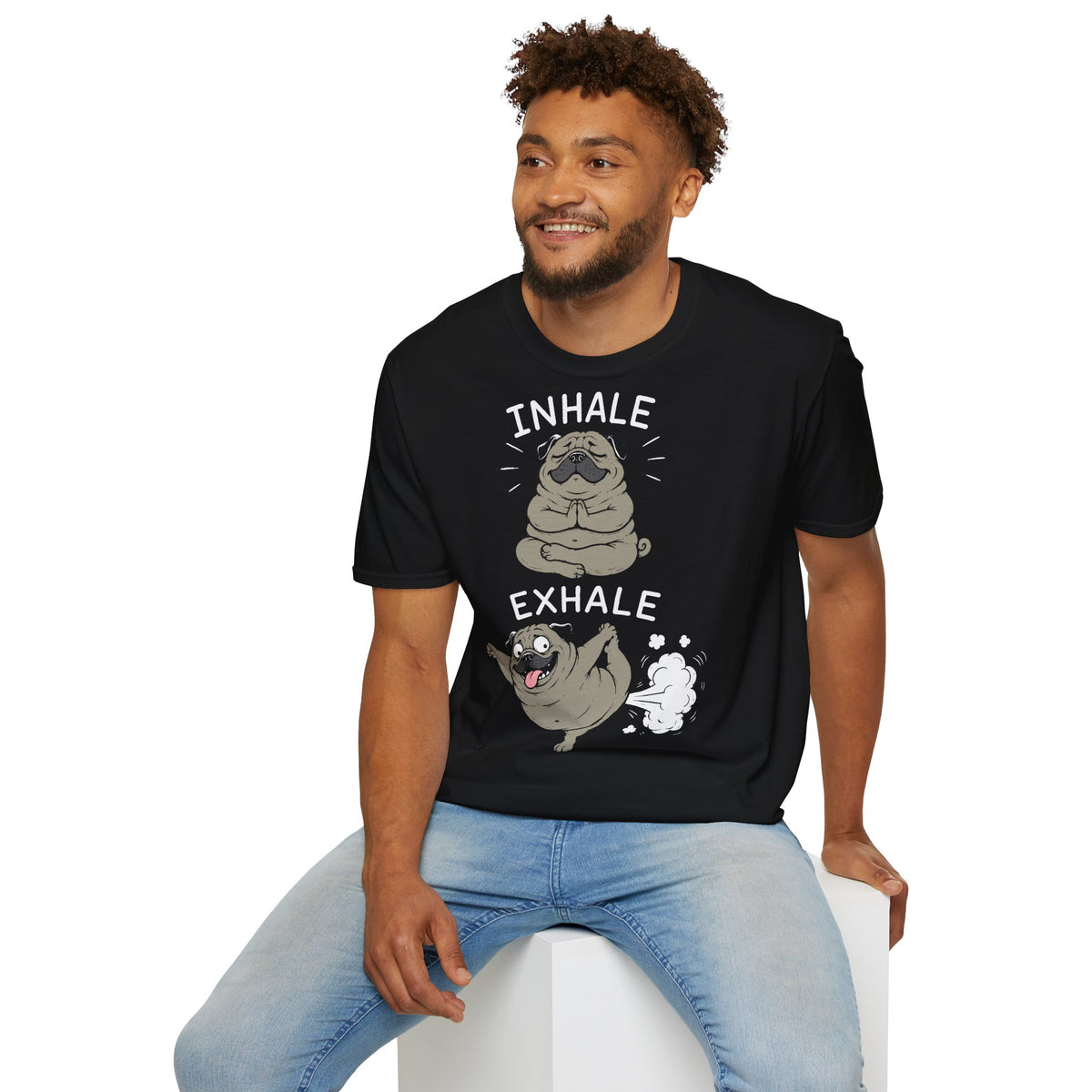 T-Shirt (bis 5XL) Inhale Exhale Yoga Mops