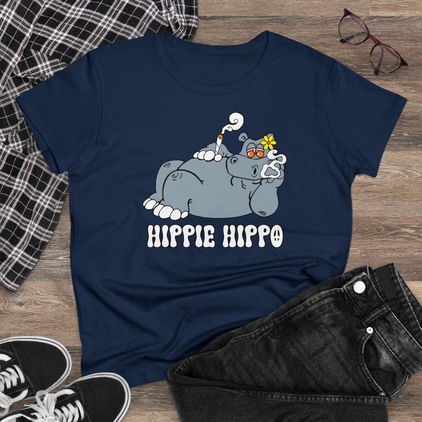 Damen T-Shirt Hippie Hippo