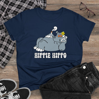 Damen T-Shirt Hippie Hippo