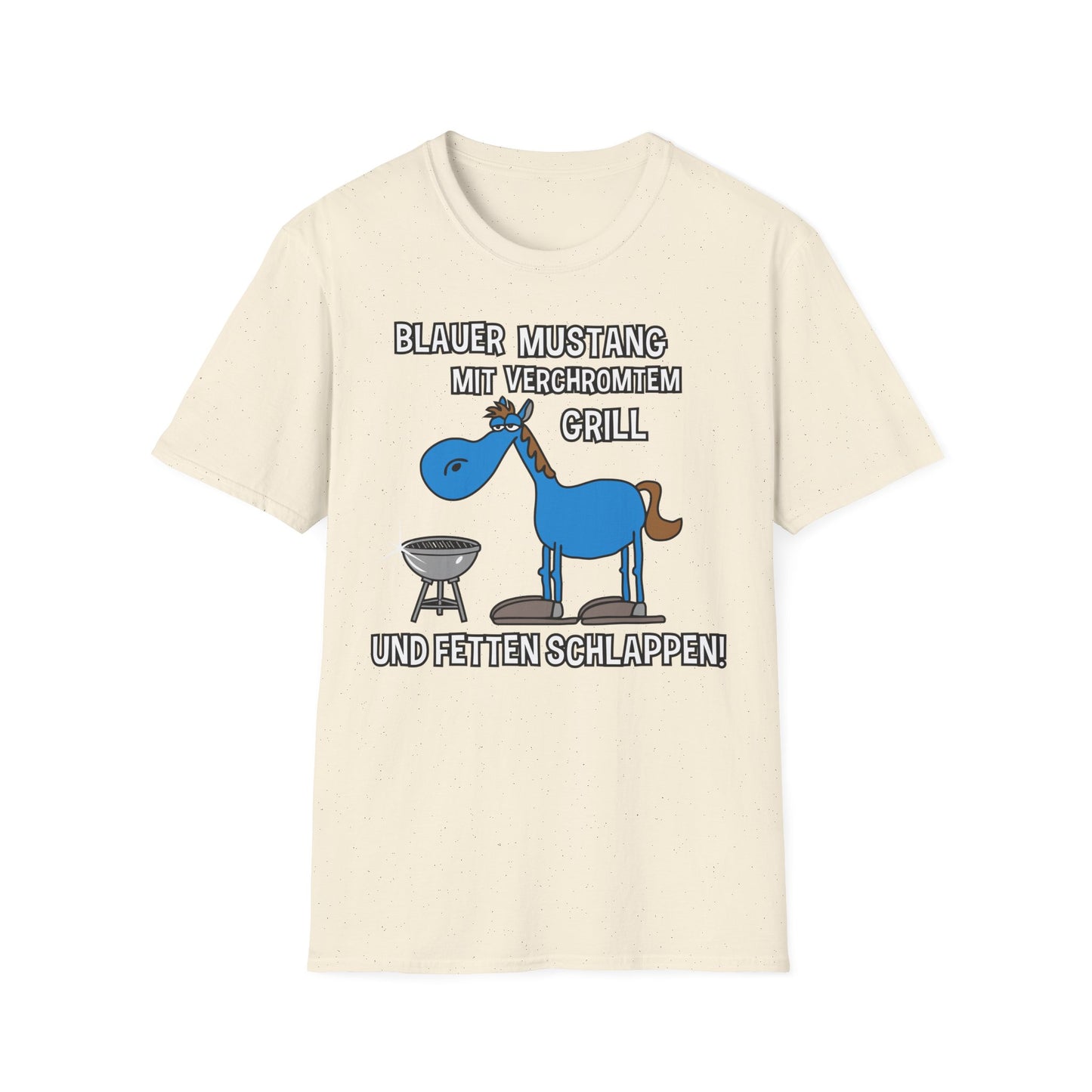 T-Shirt Blauer Mustang mit verchromtem Grill und fetten Schlappen