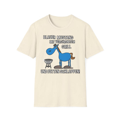 T-Shirt Blauer Mustang mit verchromtem Grill und fetten Schlappen