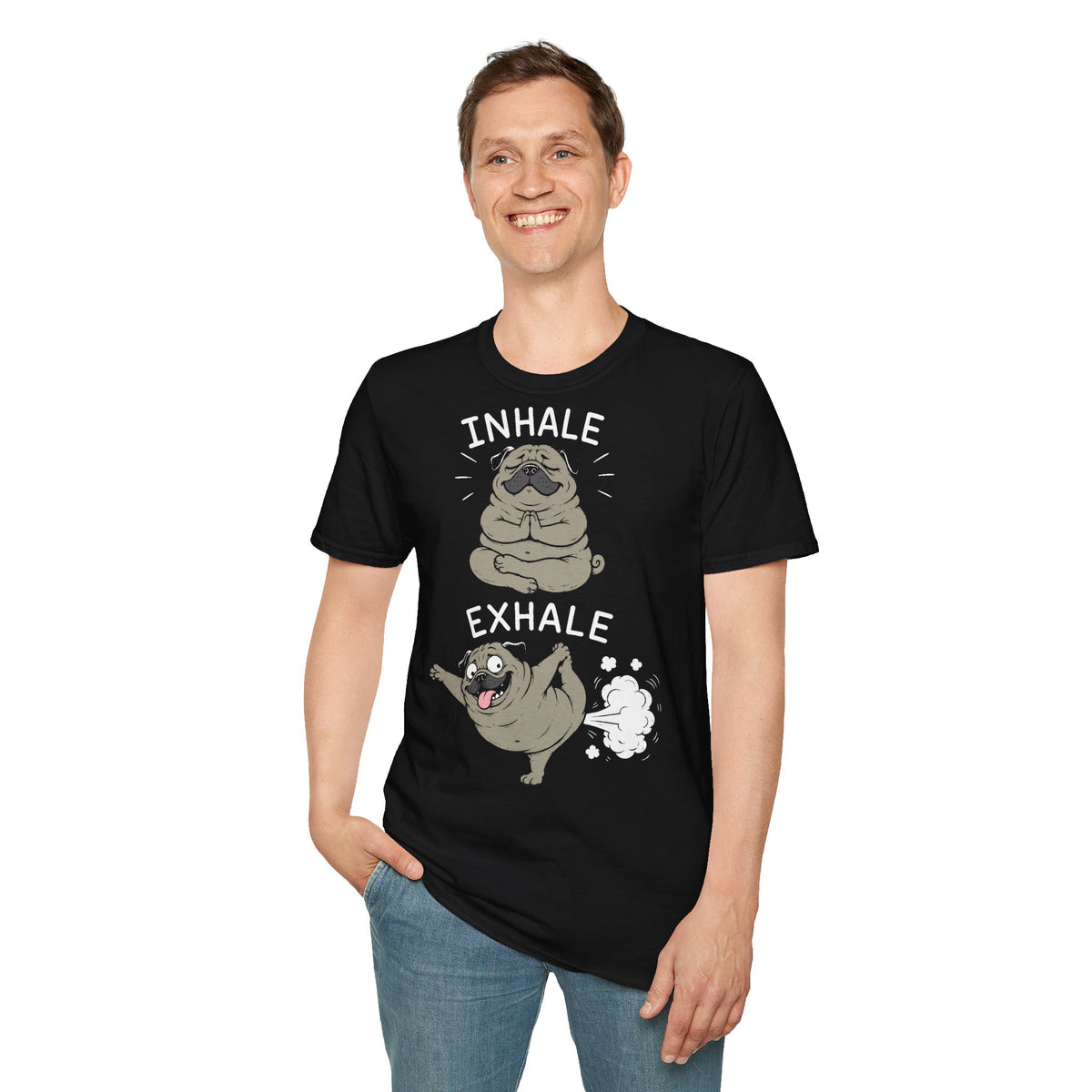 T-Shirt (bis 5XL) Inhale Exhale Yoga Mops