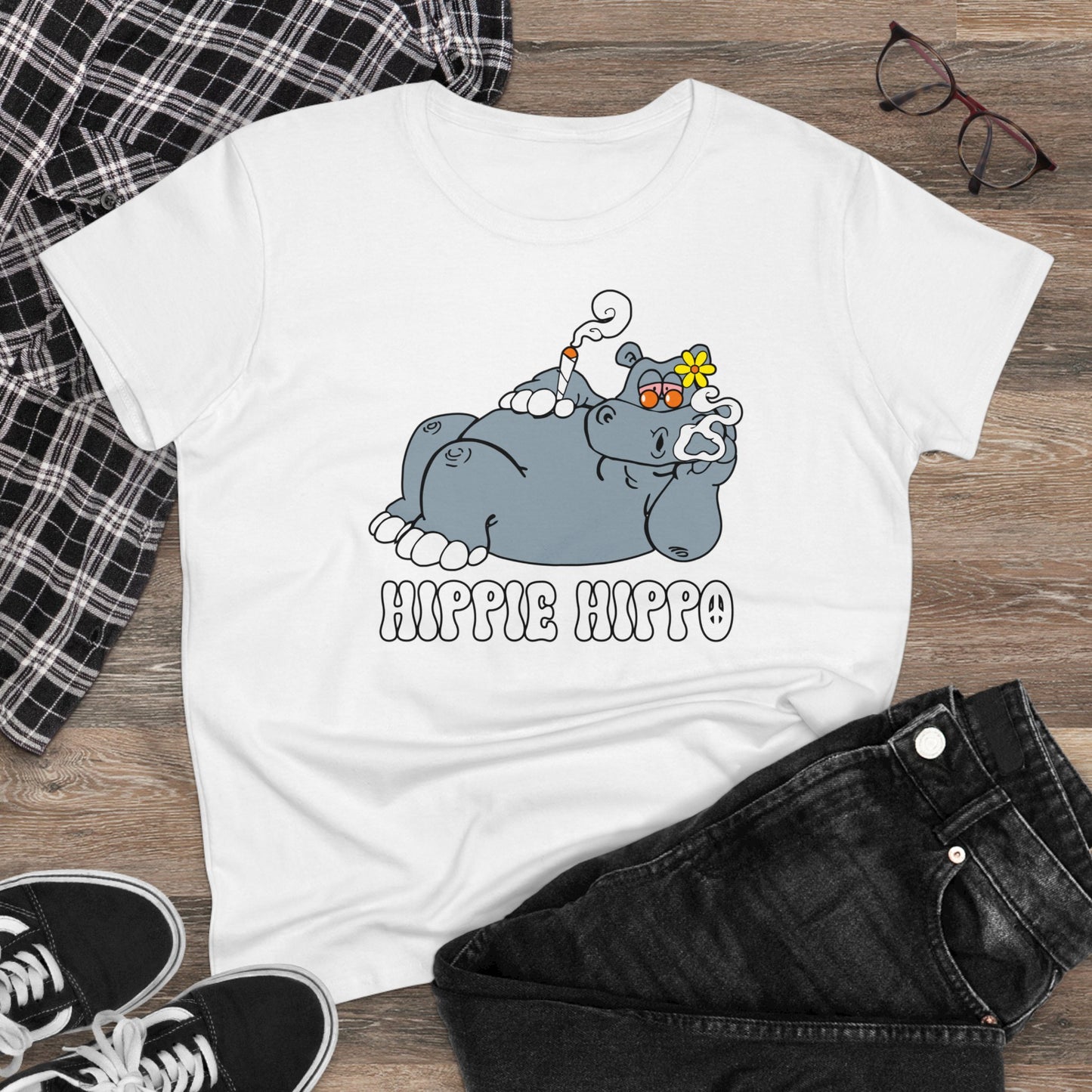 Damen T-Shirt Hippie Hippo