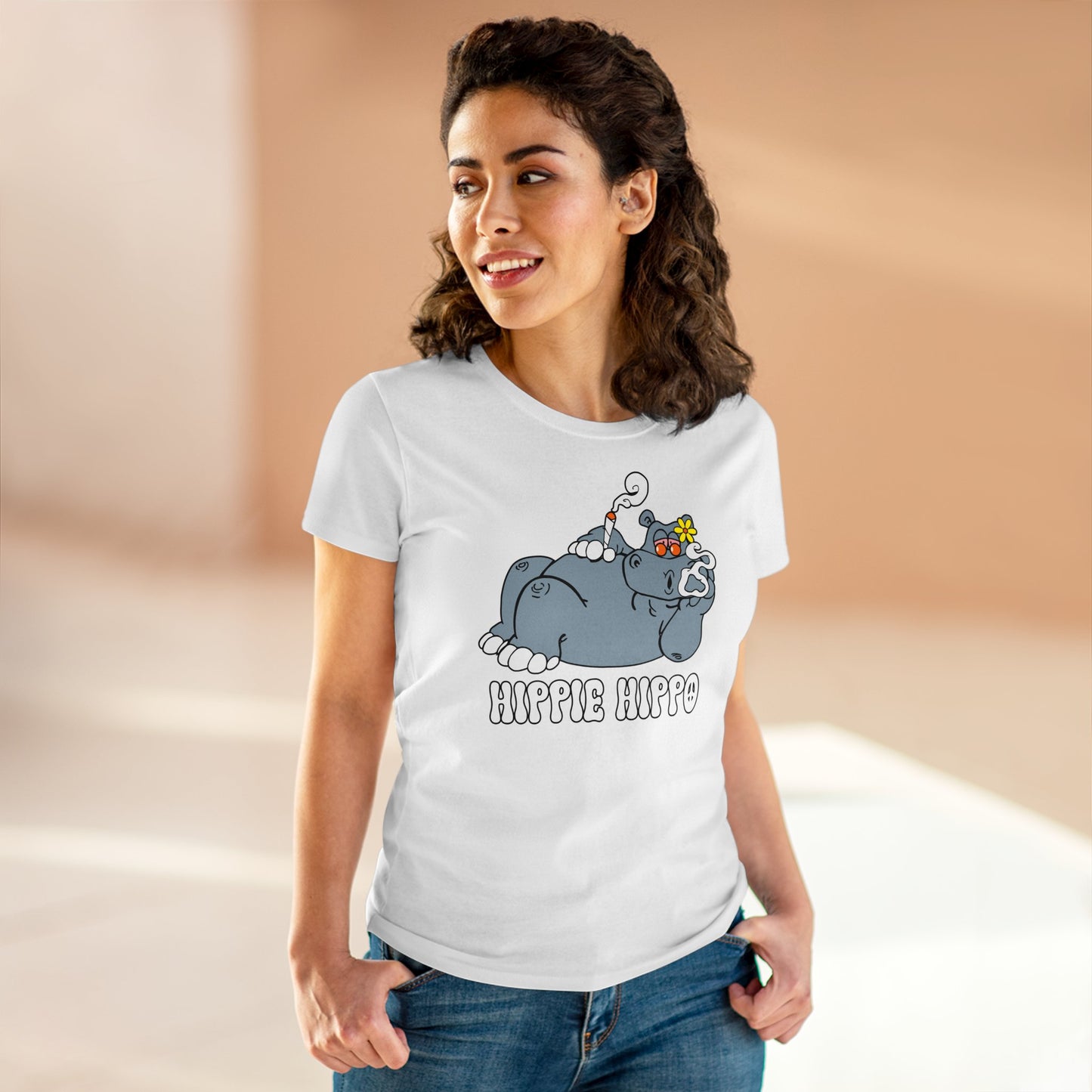 Damen T-Shirt Hippie Hippo