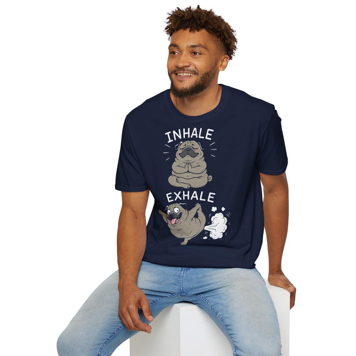 T-Shirt (bis 5XL) Inhale Exhale Yoga Mops