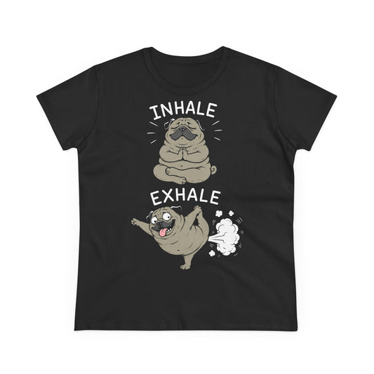 Damen T-Shirt Inhale Exhale Mops Yoga