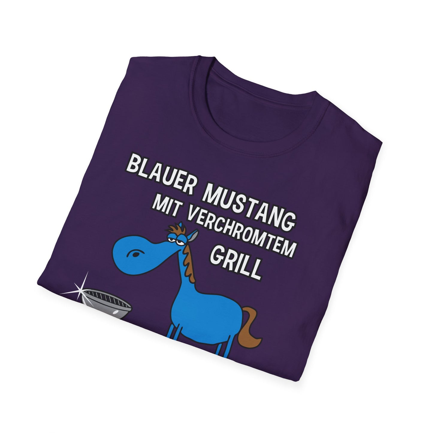 T-Shirt Blauer Mustang mit verchromtem Grill und fetten Schlappen